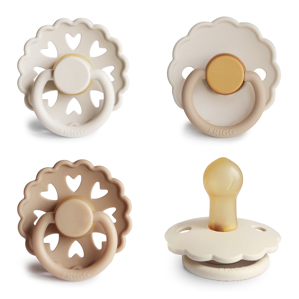 FRIGG Natural Rubber Pacifier 4-Pack - Chickadees Wooden Toys