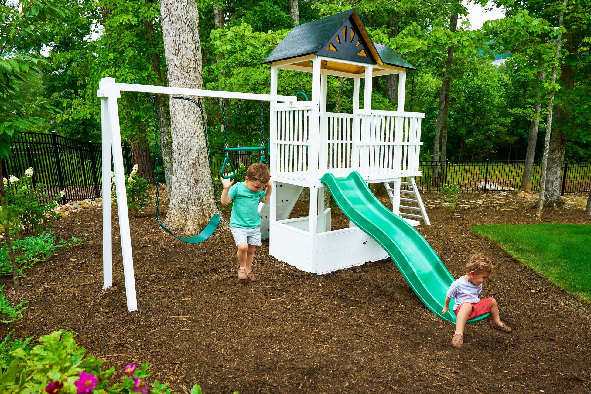 Craftsman Modern Outdoor Swing Set | Wooden Backyard Swing Frame for Kids - Chickadees Wooden Toys