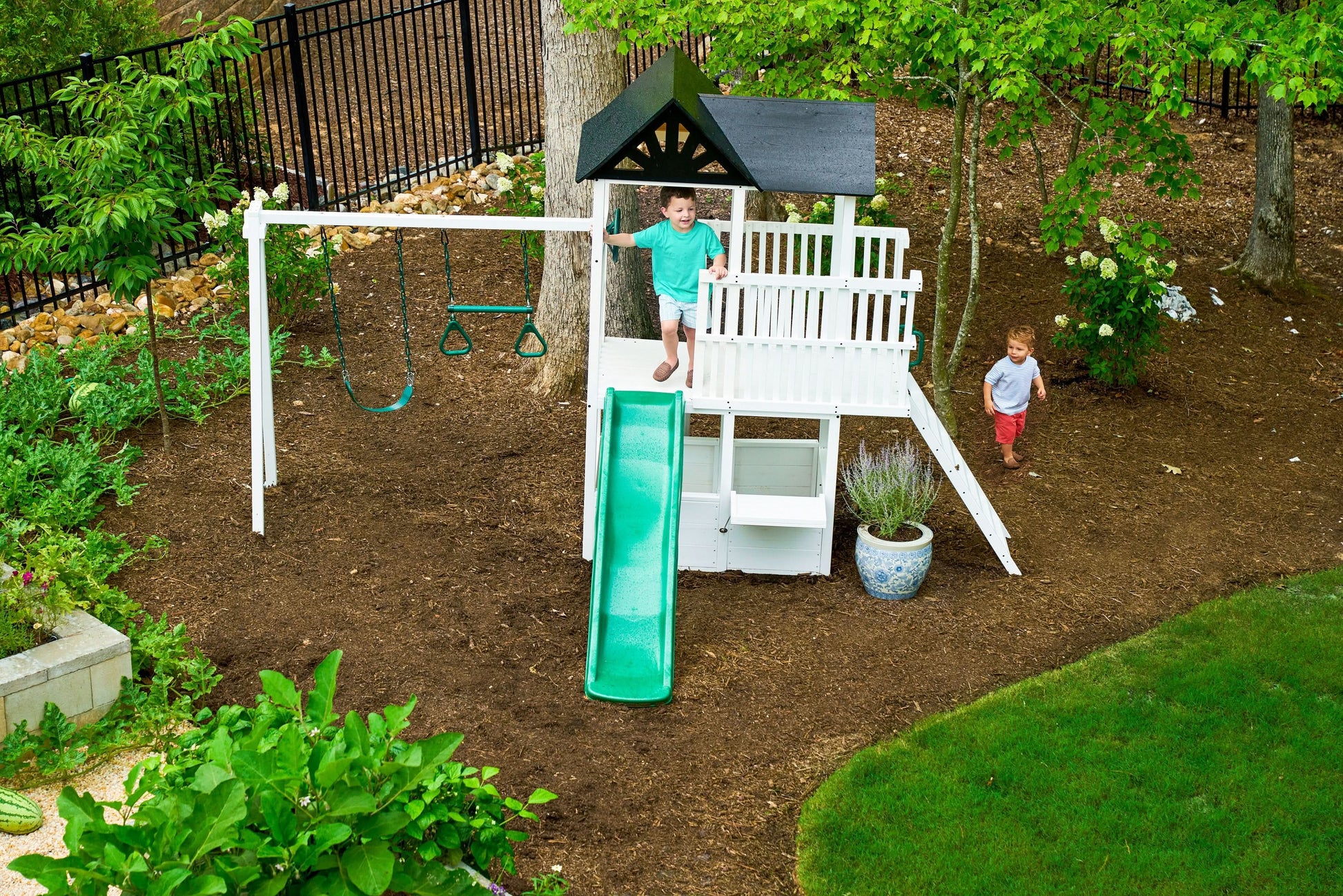 Craftsman Modern Outdoor Swing Set | Wooden Backyard Swing Frame for Kids - Chickadees Wooden Toys