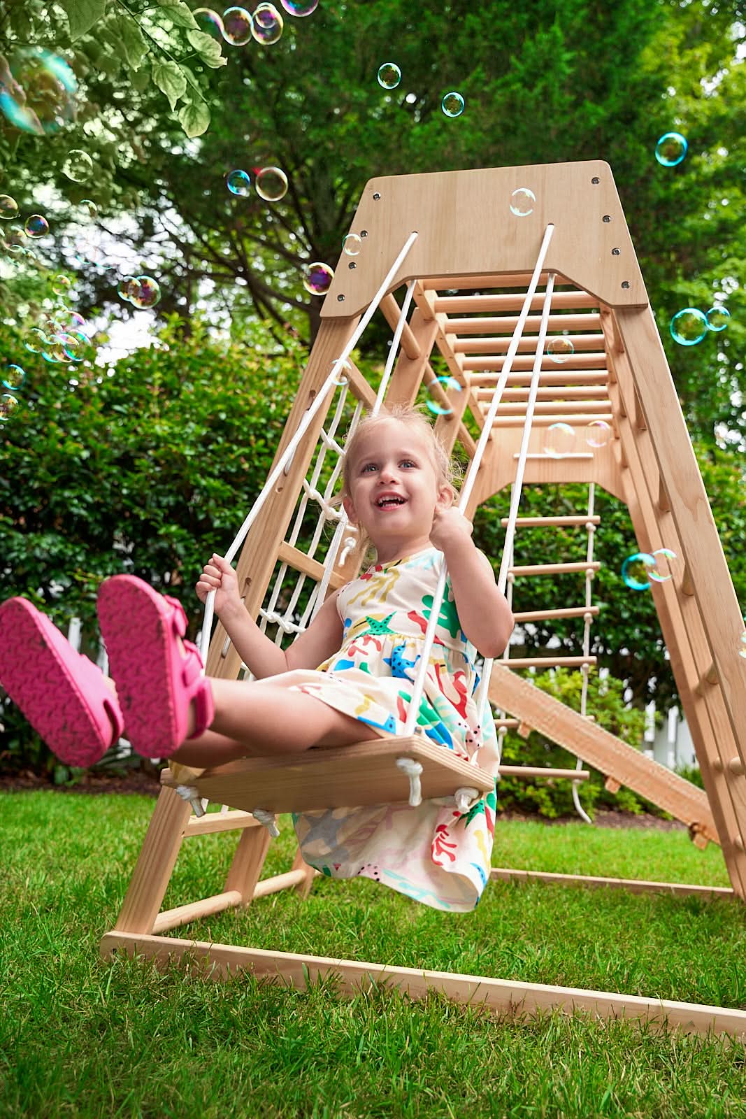 Magnolia 7-in-1 Real Wood Playset | Indoor & Outdoor Climbing Gym for Kids - Chickadees Wooden Toys