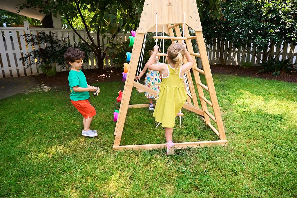 Magnolia 7-in-1 Real Wood Playset | Indoor & Outdoor Climbing Gym for Kids - Chickadees Wooden Toys