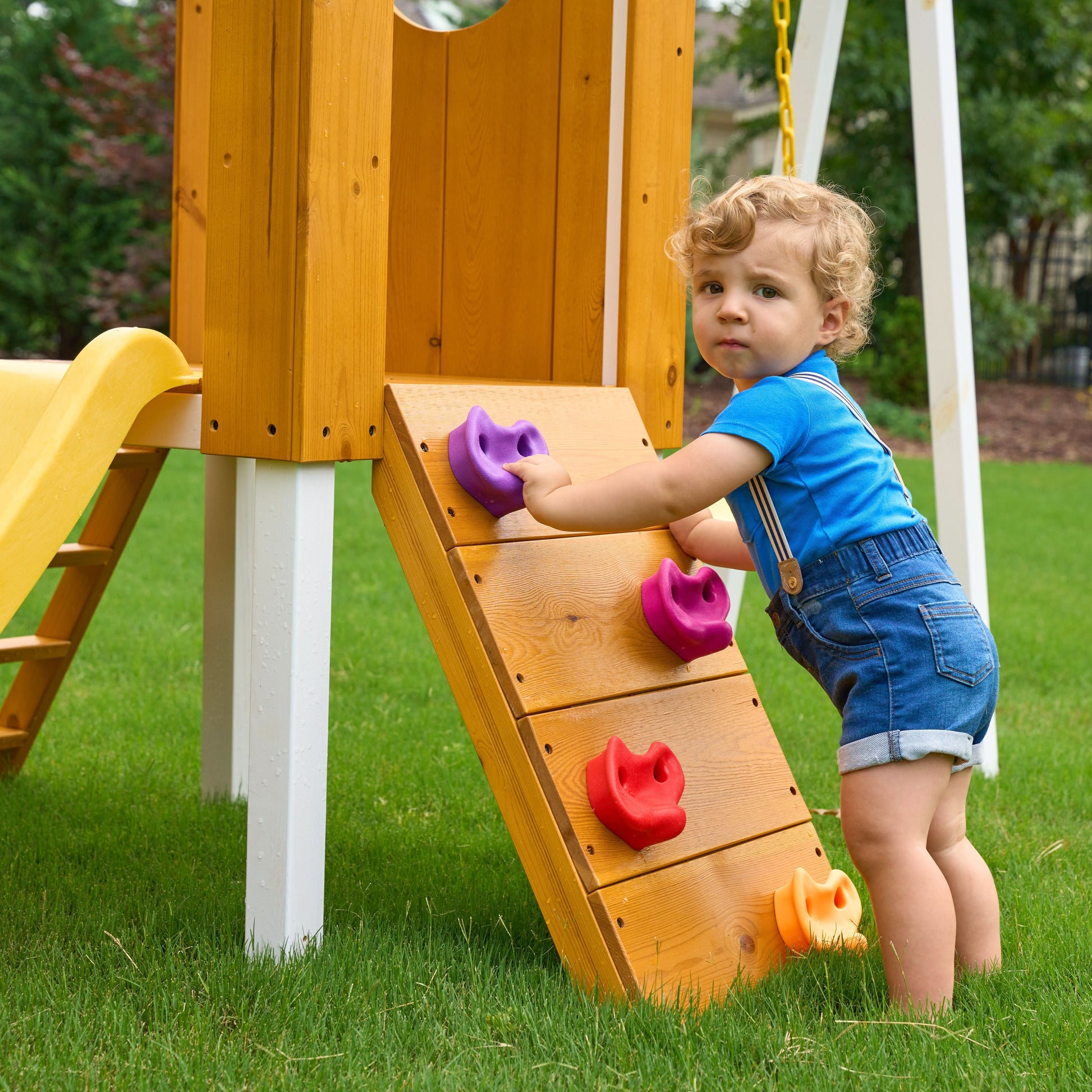 Forest Small Outdoor Toddler Swing Set | Compact Wooden Swing Frame for Babies & Kids - Chickadees Wooden Toys