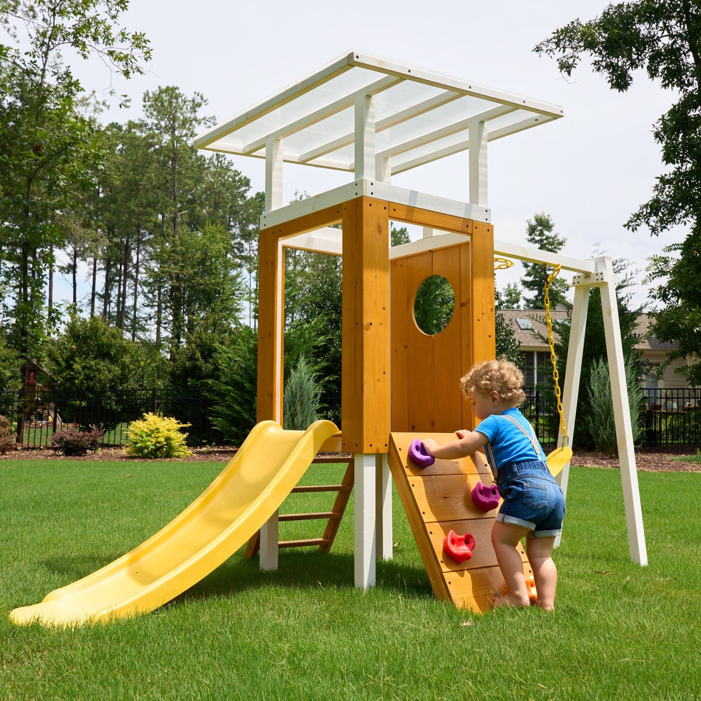 Forest Small Outdoor Toddler Swing Set | Compact Wooden Swing Frame for Babies & Kids - Chickadees Wooden Toys