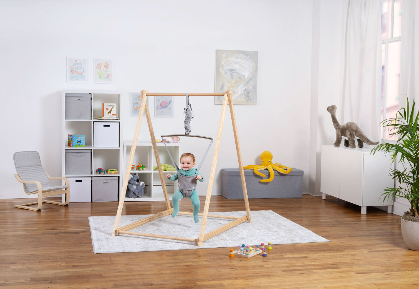 Tulip Foldable Baby Bouncer with Safety Harness | Lightweight & Portable Infant Seat - Chickadees Wooden Toys