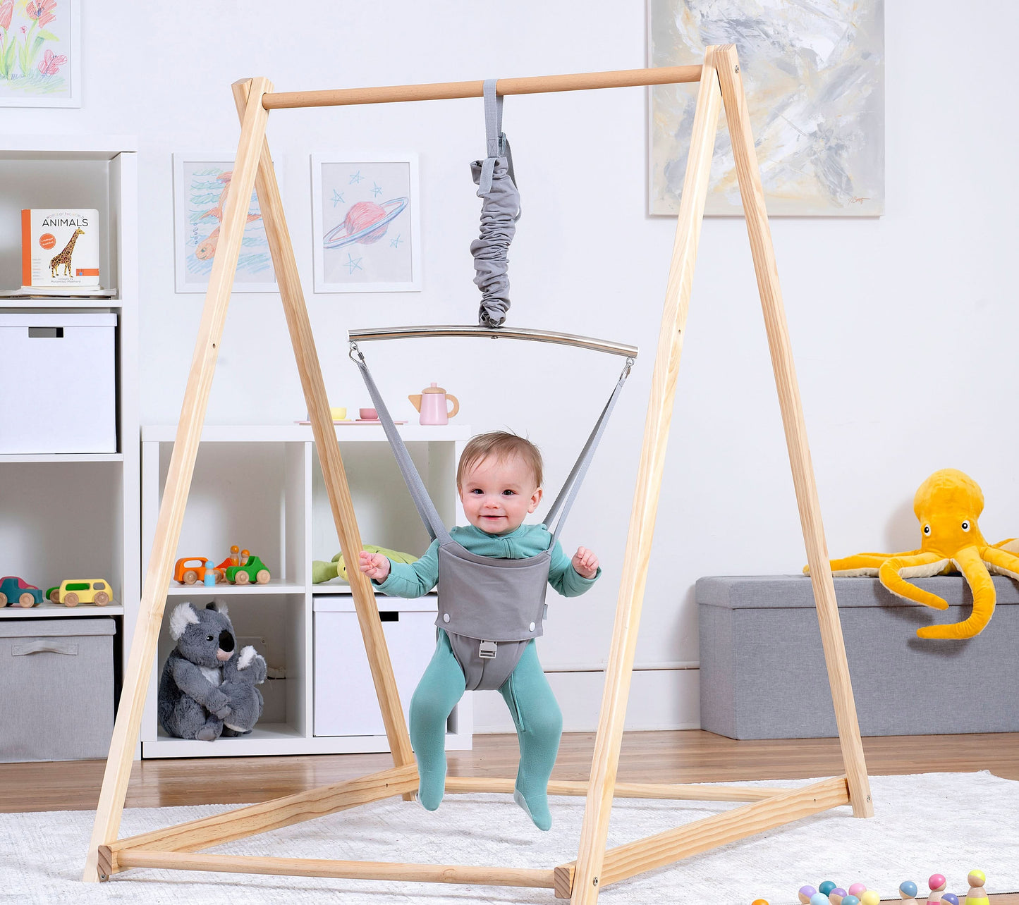 Tulip Foldable Baby Bouncer with Safety Harness | Lightweight & Portable Infant Seat - Chickadees Wooden Toys