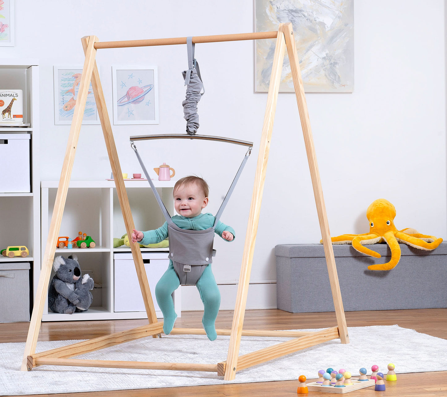 Tulip Foldable Baby Bouncer with Safety Harness | Lightweight & Portable Infant Seat - Chickadees Wooden Toys