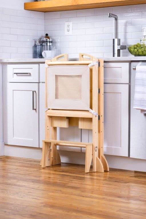 Plum 3-in-1 Foldable Kitchen Tower, Step Stool & Chalkboard for Toddlers - Chickadees Wooden Toys