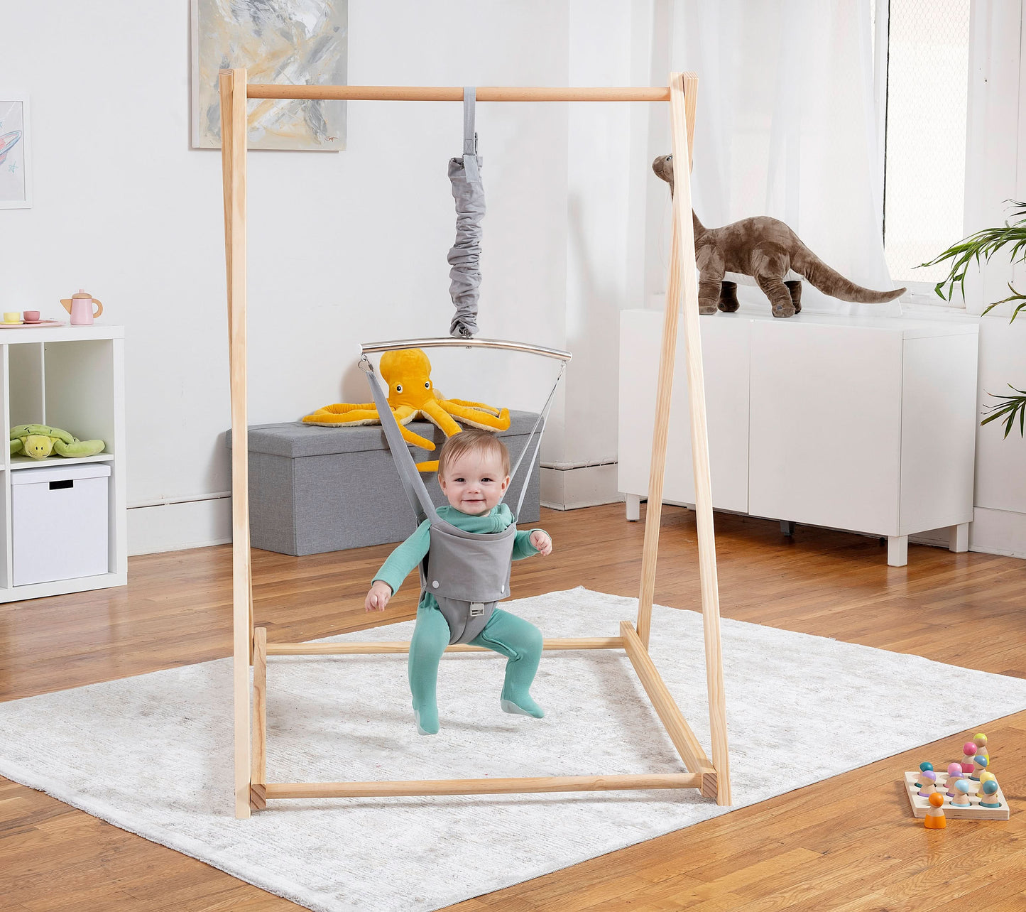Tulip Foldable Baby Bouncer with Safety Harness | Lightweight & Portable Infant Seat - Chickadees Wooden Toys
