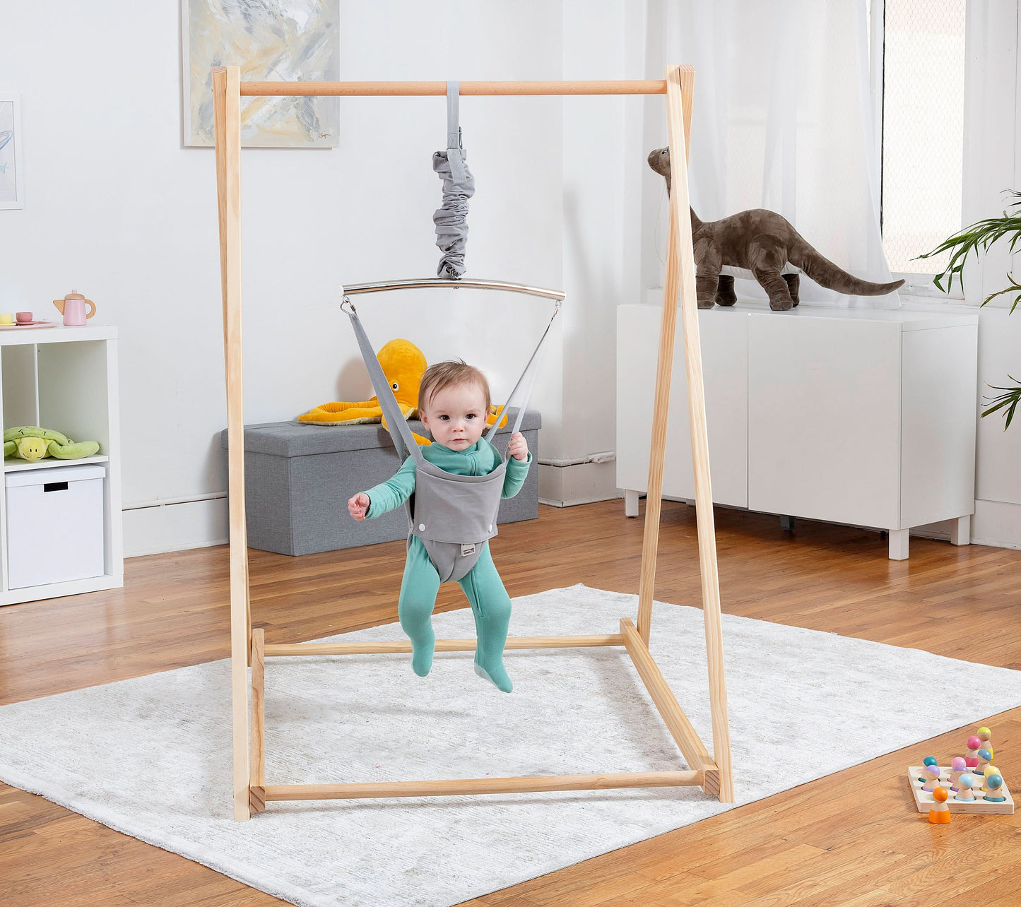 Tulip Foldable Baby Bouncer with Safety Harness | Lightweight & Portable Infant Seat - Chickadees Wooden Toys