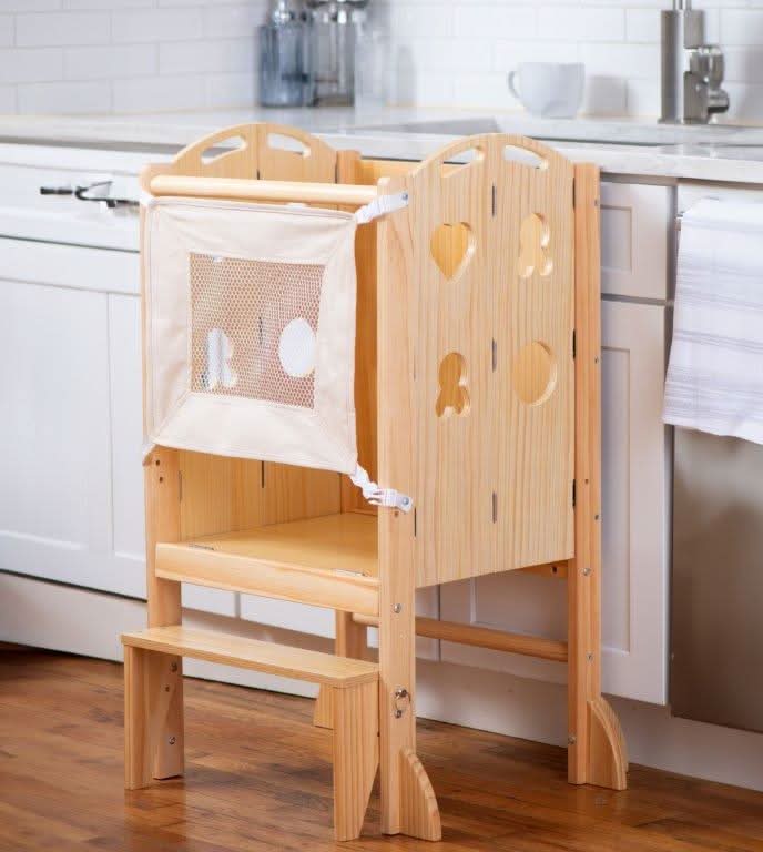 Plum 3-in-1 Foldable Kitchen Tower, Step Stool & Chalkboard for Toddlers - Chickadees Wooden Toys