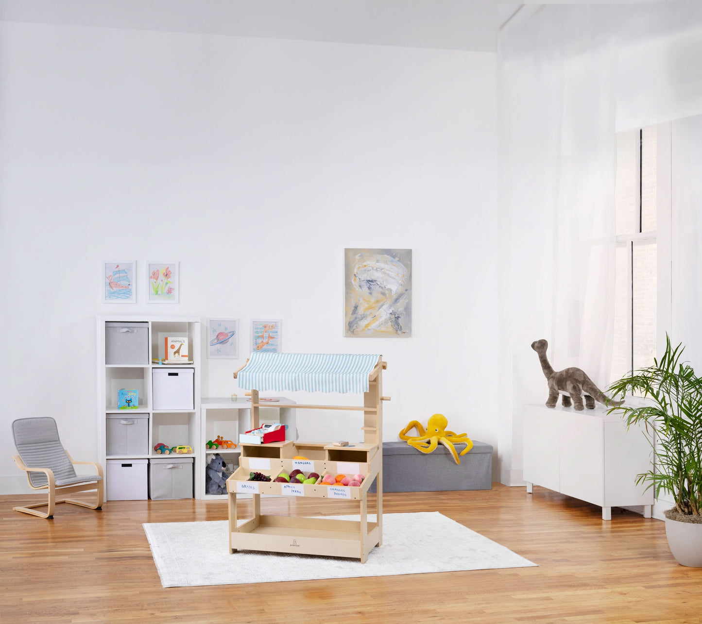 Cypress Wooden Market Stand – Pretend Play Shop for Kids with Storage - Chickadees Wooden Toys