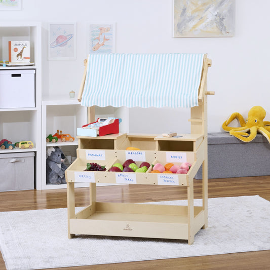 Cypress Wooden Market Stand – Pretend Play Shop for Kids with Storage - Chickadees Wooden Toys