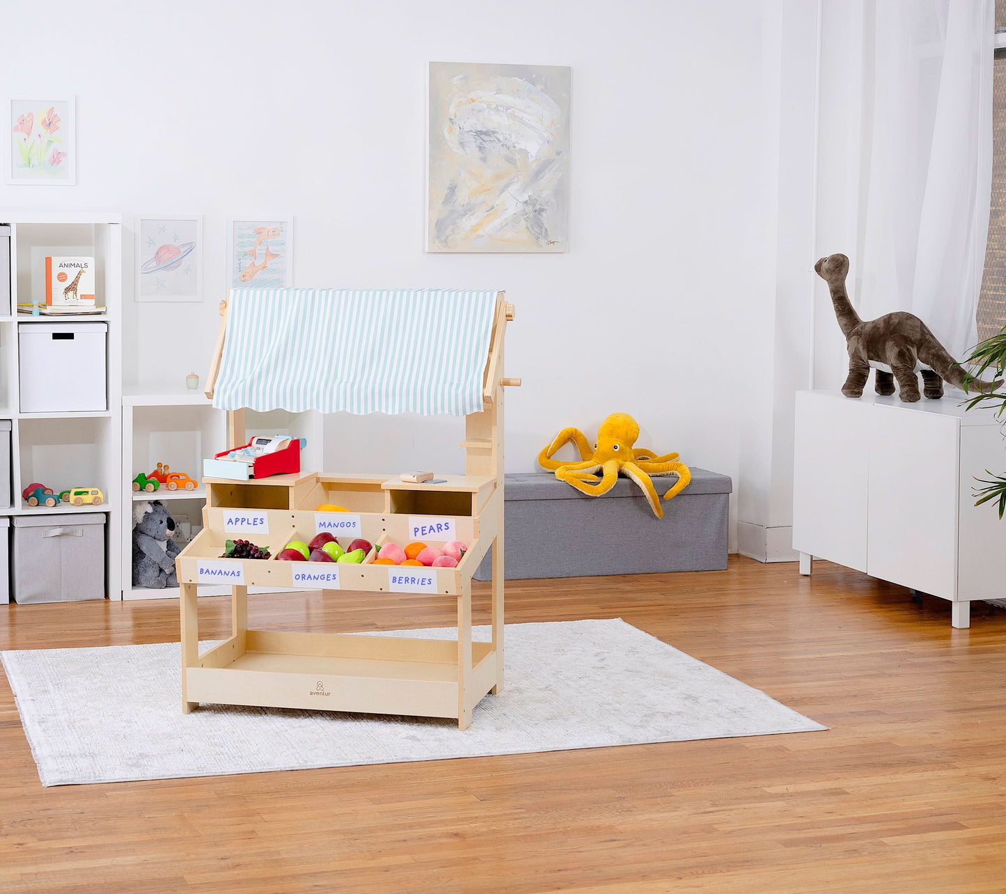 Cypress Wooden Market Stand – Pretend Play Shop for Kids with Storage - Chickadees Wooden Toys