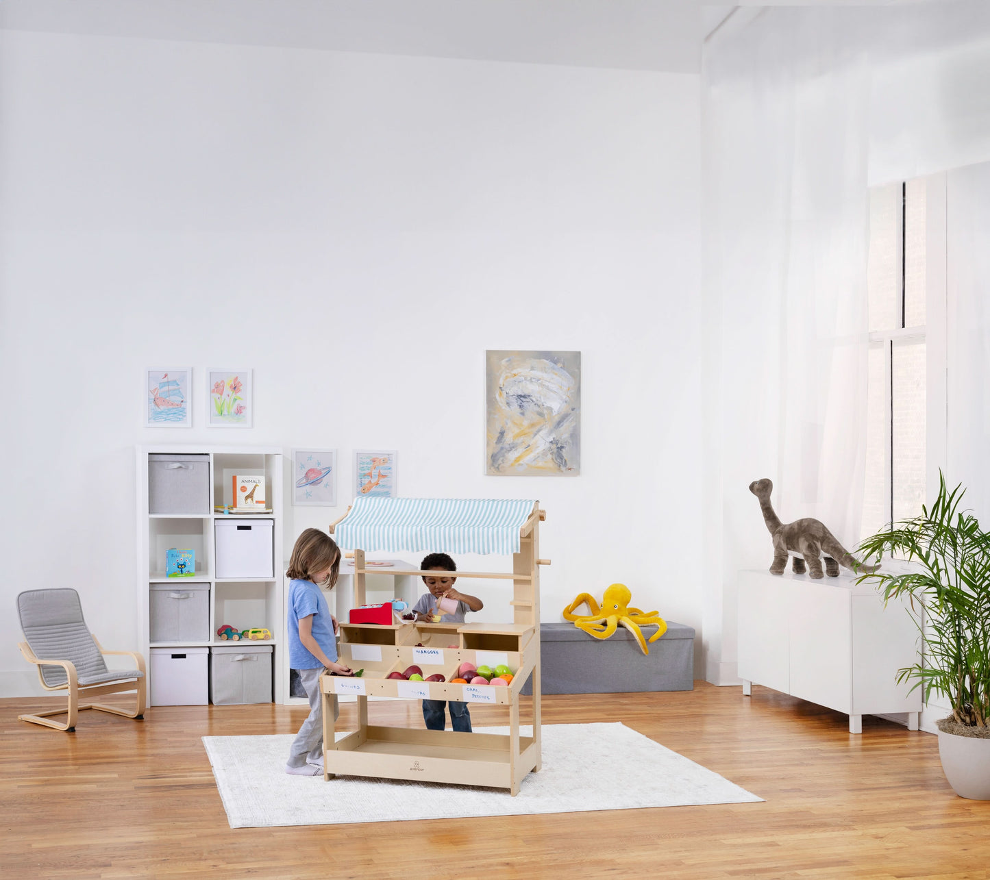 Cypress Wooden Market Stand – Pretend Play Shop for Kids with Storage - Chickadees Wooden Toys
