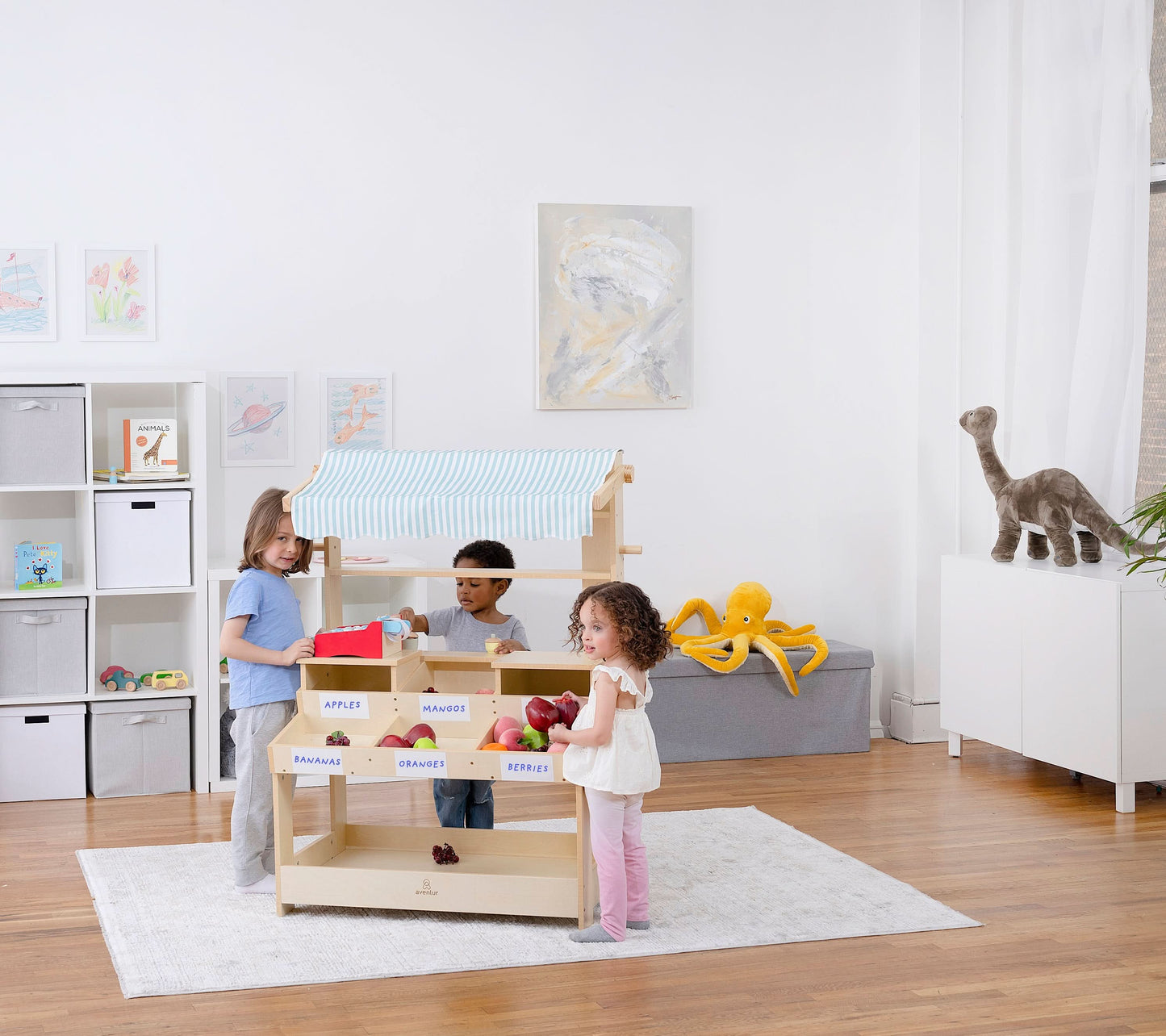 Cypress Wooden Market Stand – Pretend Play Shop for Kids with Storage - Chickadees Wooden Toys