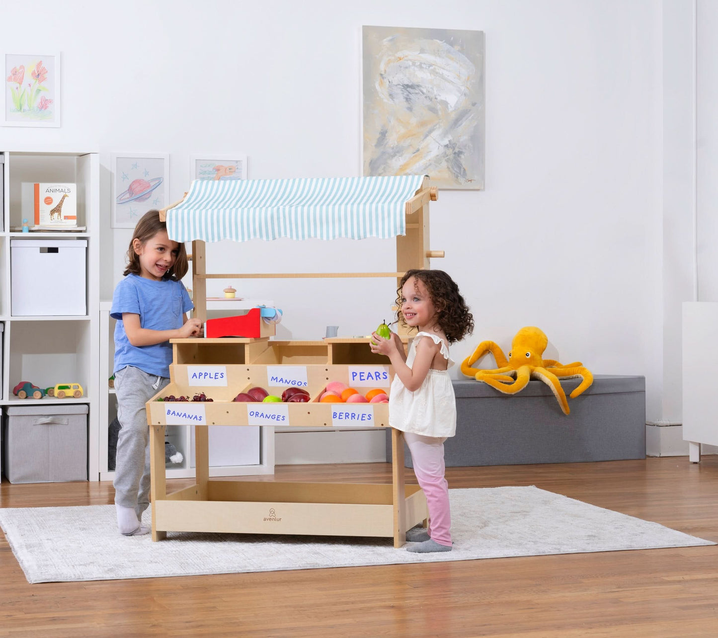 Cypress Wooden Market Stand – Pretend Play Shop for Kids with Storage - Chickadees Wooden Toys
