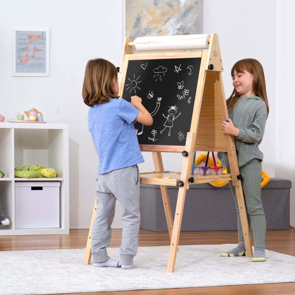 Foldable Kids Easel – 3 Adjustable Heights, Art Station for Drawing & Painting - Chickadees Wooden Toys