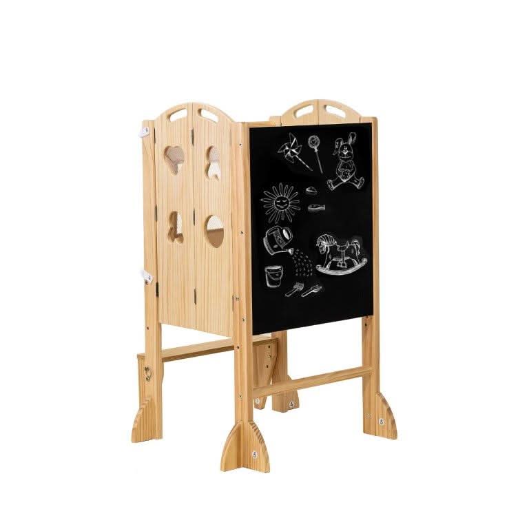 Plum 3-in-1 Foldable Kitchen Tower, Step Stool & Chalkboard for Toddlers - Chickadees Wooden Toys