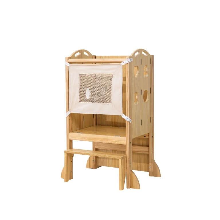 Laurel 4-in-1 Foldable Kitchen Tower, Step Stool, Slide & Chalkboard for Toddlers - Chickadees Wooden Toys