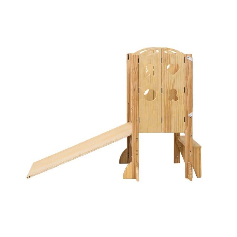 Laurel 4-in-1 Foldable Kitchen Tower, Step Stool, Slide & Chalkboard for Toddlers - Chickadees Wooden Toys
