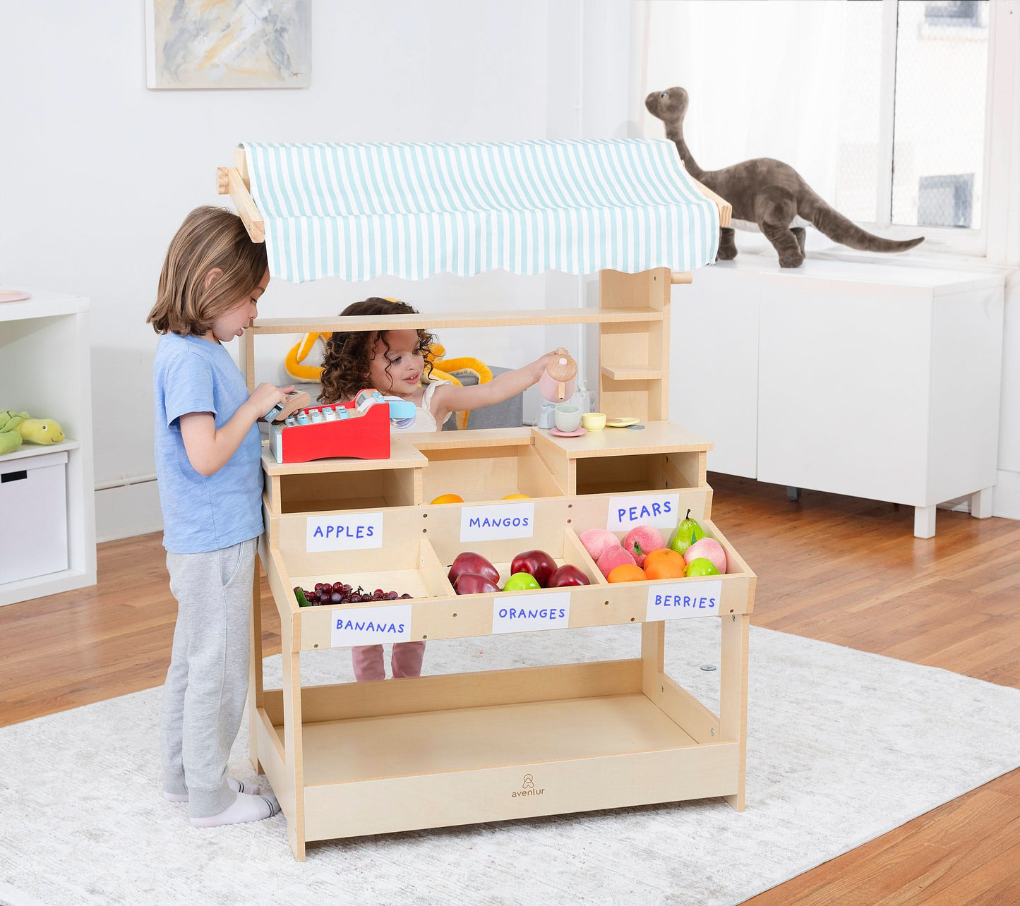 Cypress Wooden Market Stand – Pretend Play Shop for Kids with Storage - Chickadees Wooden Toys