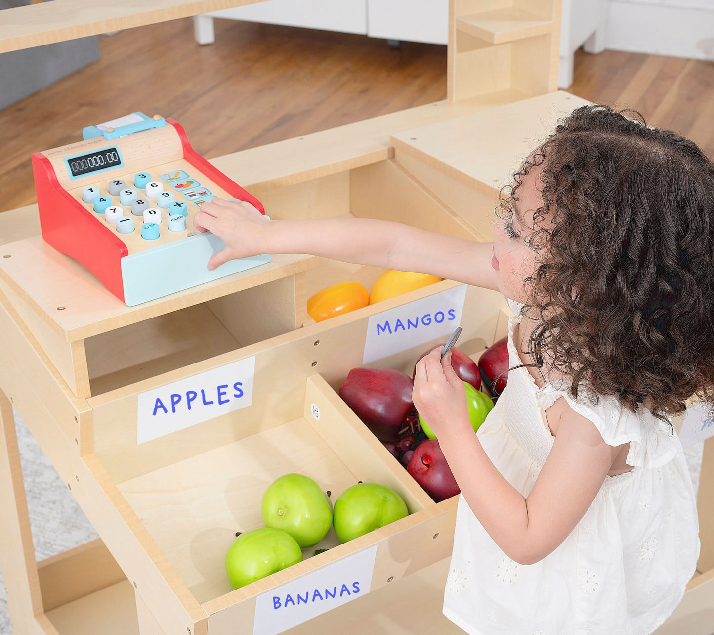 Cypress Wooden Market Stand – Pretend Play Shop for Kids with Storage - Chickadees Wooden Toys