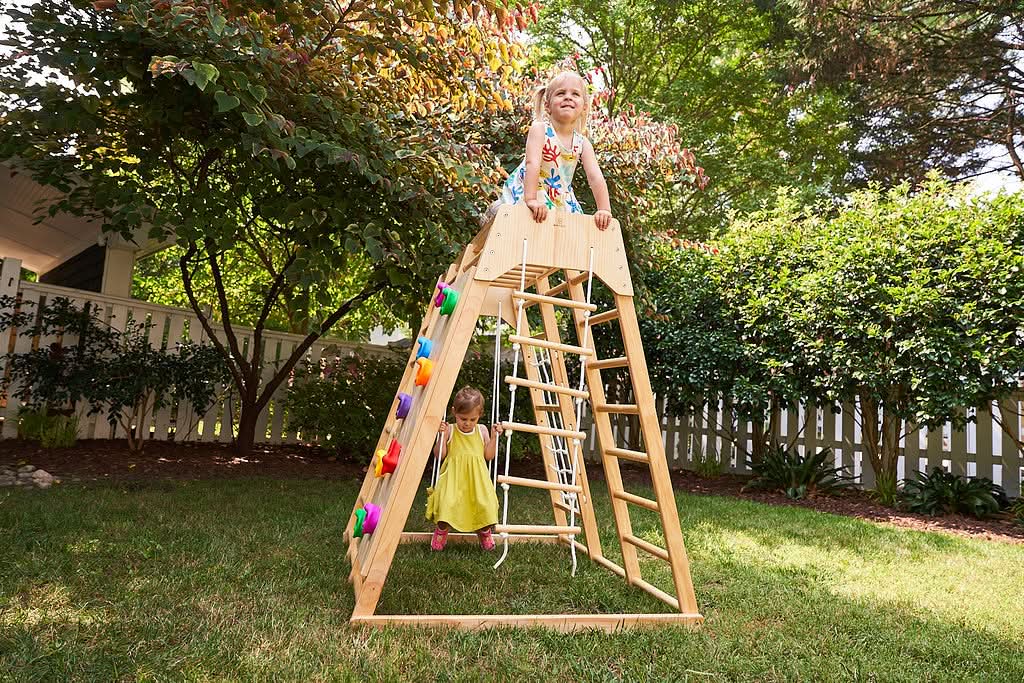 Magnolia 7-in-1 Real Wood Playset | Indoor & Outdoor Climbing Gym for Kids - Chickadees Wooden Toys