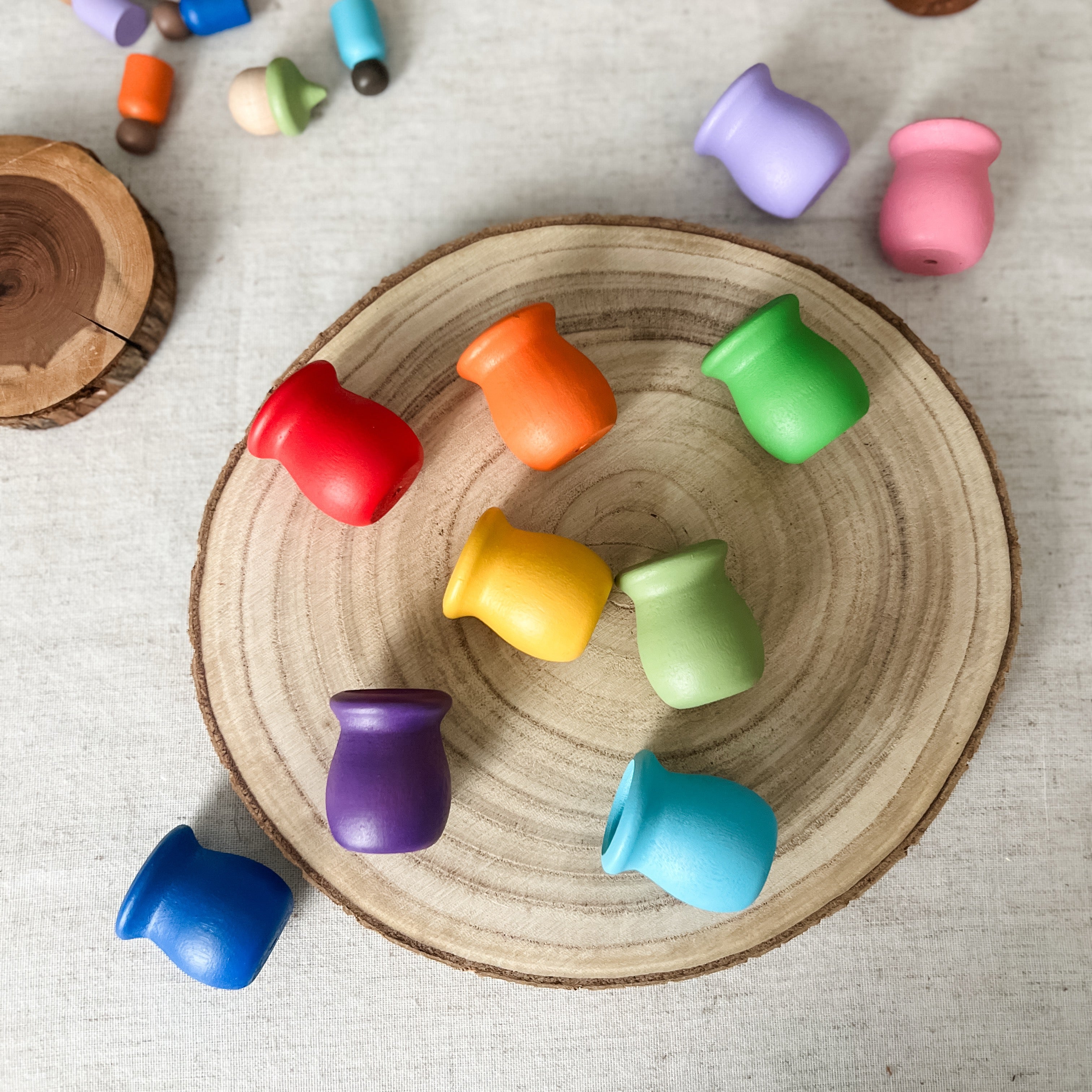 10 Rainbow Acorns - Chickadees Wooden Toys