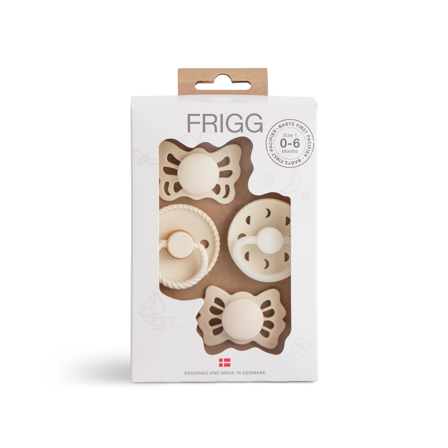 FRIGG Baby's First Pacifier Moonlight Sailing (Cream) 4-Pack - Chickadees Wooden Toys