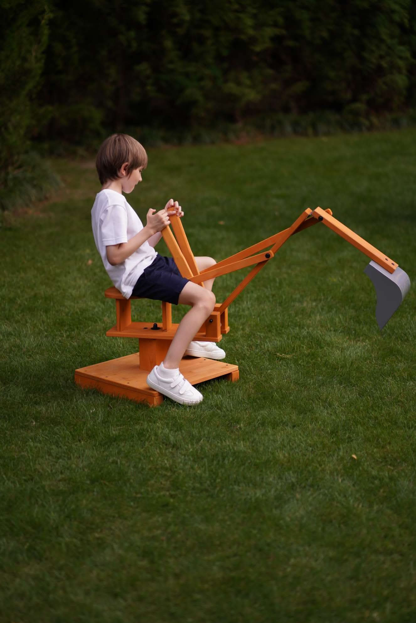 Outdoor Excavator Digger Toy for Kids | Backyard Construction Ride-On (Sandbox Not Included) - Chickadees Wooden Toys