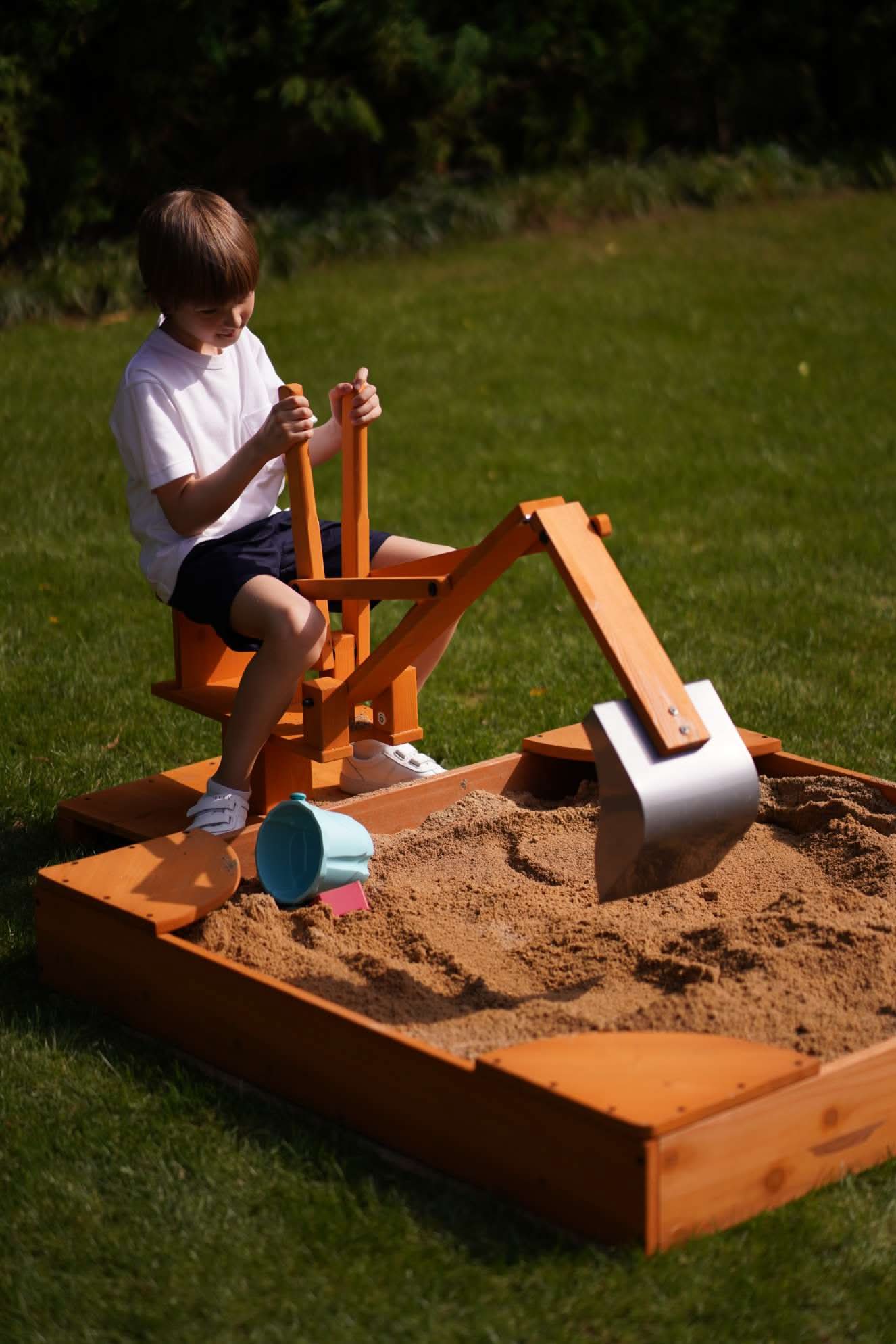 Outdoor Excavator Digger Toy for Kids | Backyard Construction Ride-On (Sandbox Not Included) - Chickadees Wooden Toys