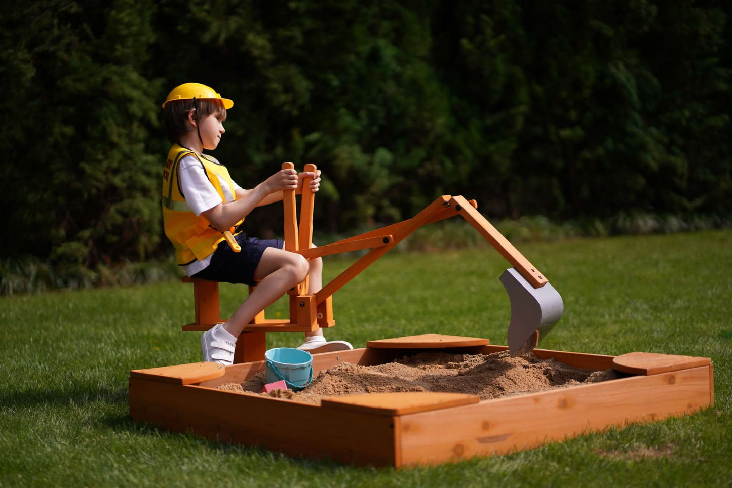 Outdoor Excavator Digger Toy for Kids | Backyard Construction Ride-On (Sandbox Not Included) - Chickadees Wooden Toys