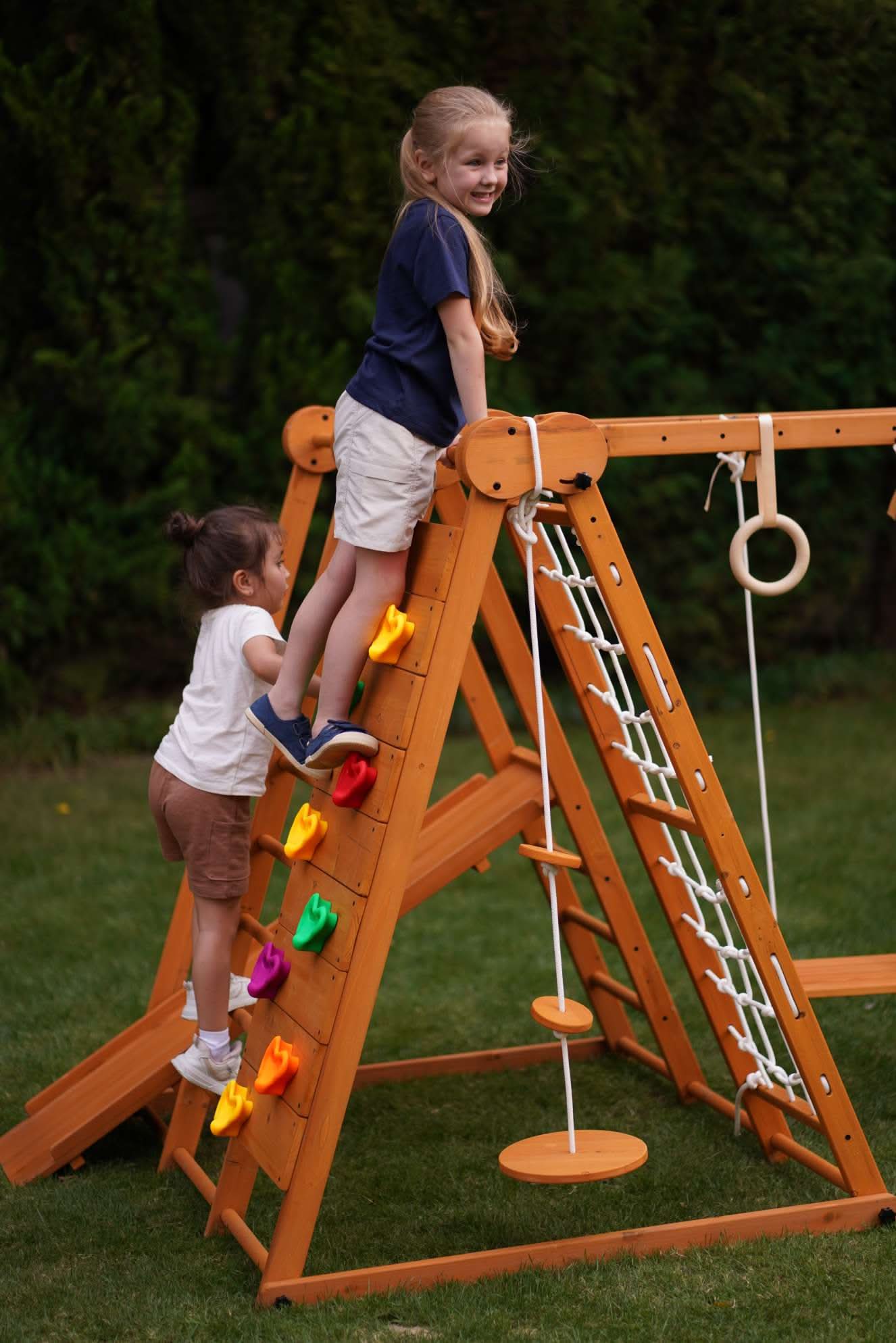 Chestnut 8-in-1 Jungle Gym for Toddlers | Indoor & Outdoor Wooden Playset - Chickadees Wooden Toys