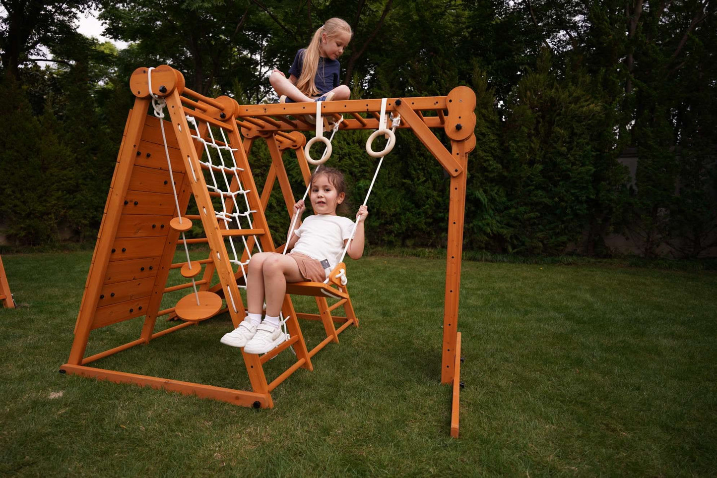 Chestnut 8-in-1 Jungle Gym for Toddlers | Indoor & Outdoor Wooden Playset - Chickadees Wooden Toys