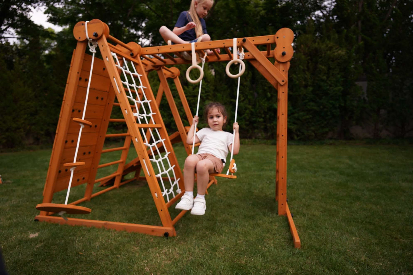 Chestnut 8-in-1 Jungle Gym for Toddlers | Indoor & Outdoor Wooden Playset - Chickadees Wooden Toys