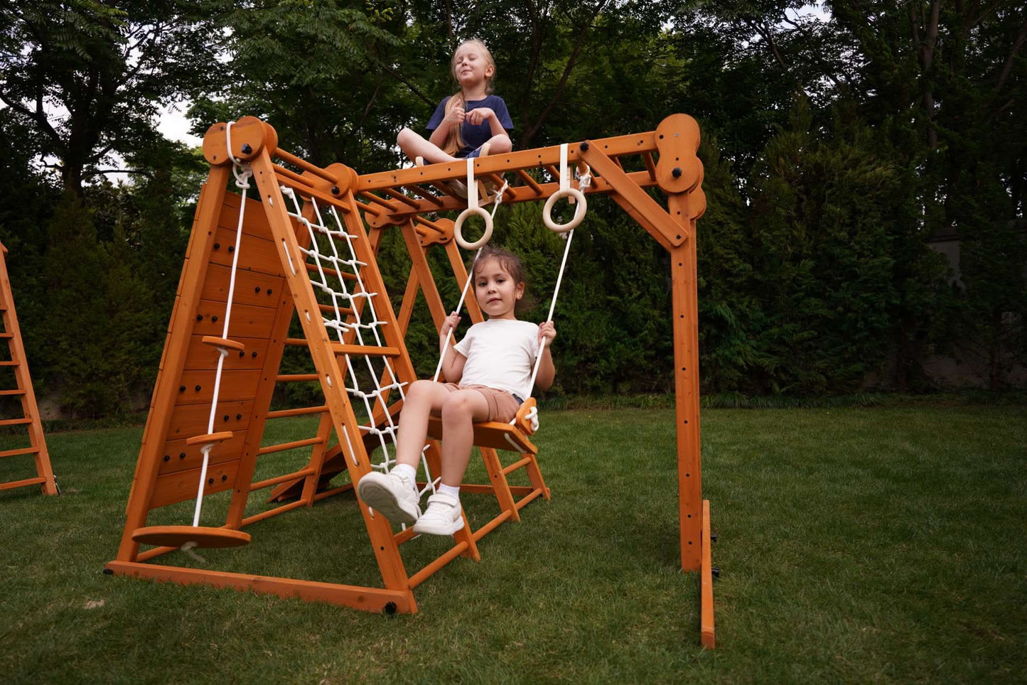 Chestnut 8-in-1 Jungle Gym for Toddlers | Indoor & Outdoor Wooden Playset - Chickadees Wooden Toys