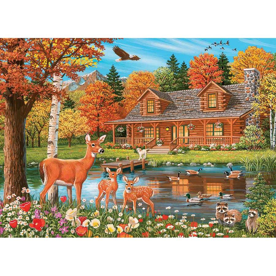 Cottage Pond 350 Piece Family Jigsaw Puzzle Cobble Hill - Chickadees Wooden Toys
