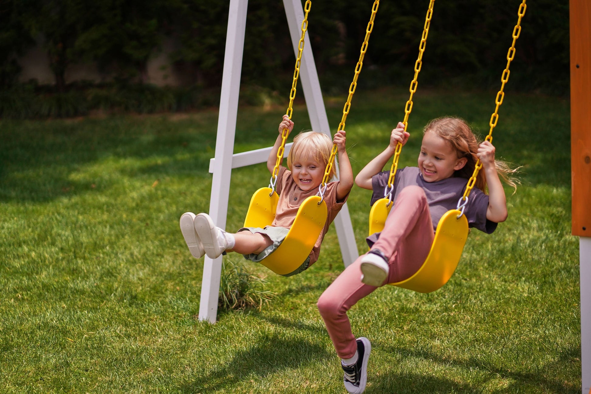Forest Small Outdoor Toddler Swing Set | Compact Wooden Swing Frame for Babies & Kids - Chickadees Wooden Toys