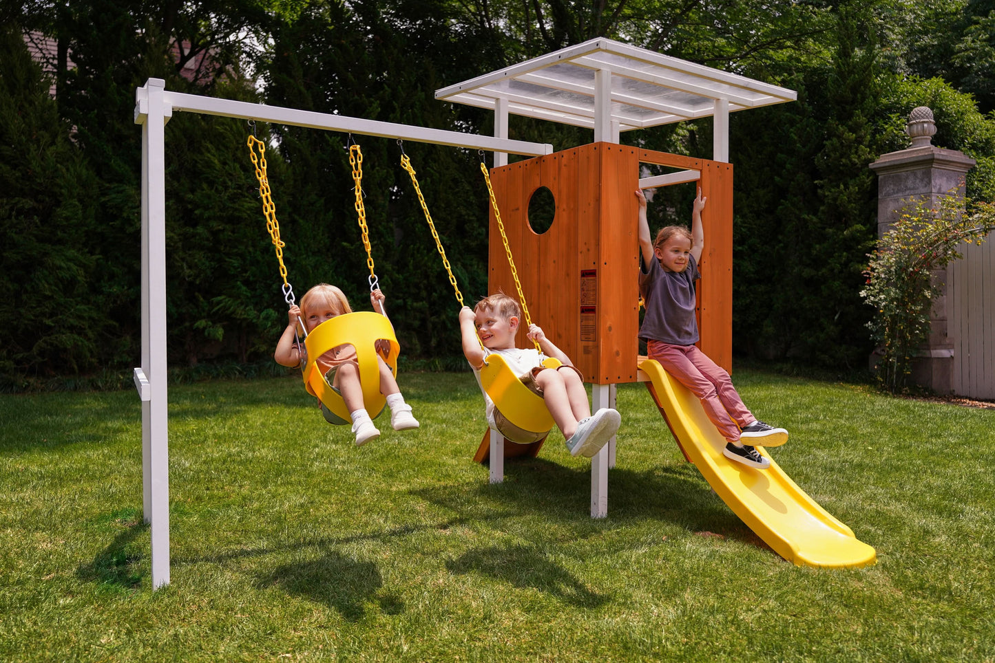 Forest Small Outdoor Toddler Swing Set | Compact Wooden Swing Frame for Babies & Kids - Chickadees Wooden Toys