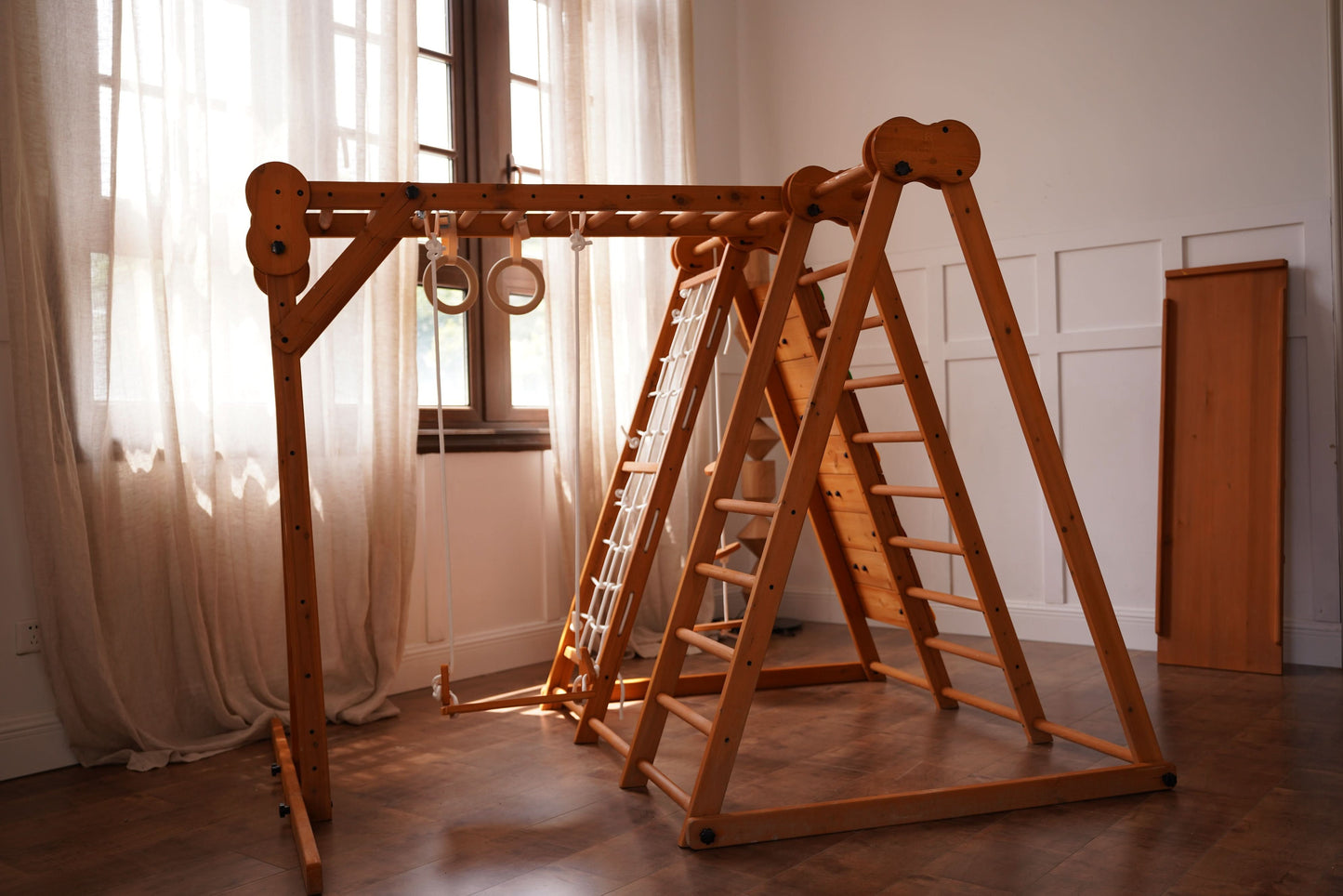 Chestnut 8-in-1 Jungle Gym for Toddlers | Indoor & Outdoor Wooden Playset - Chickadees Wooden Toys