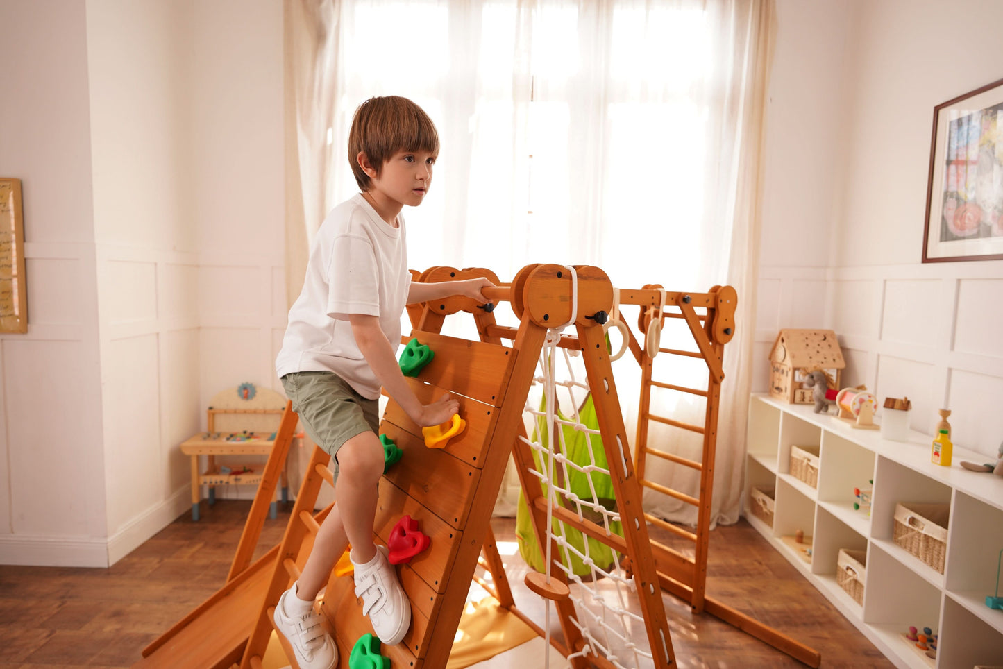 Chestnut 8-in-1 Jungle Gym for Toddlers | Indoor & Outdoor Wooden Playset - Chickadees Wooden Toys