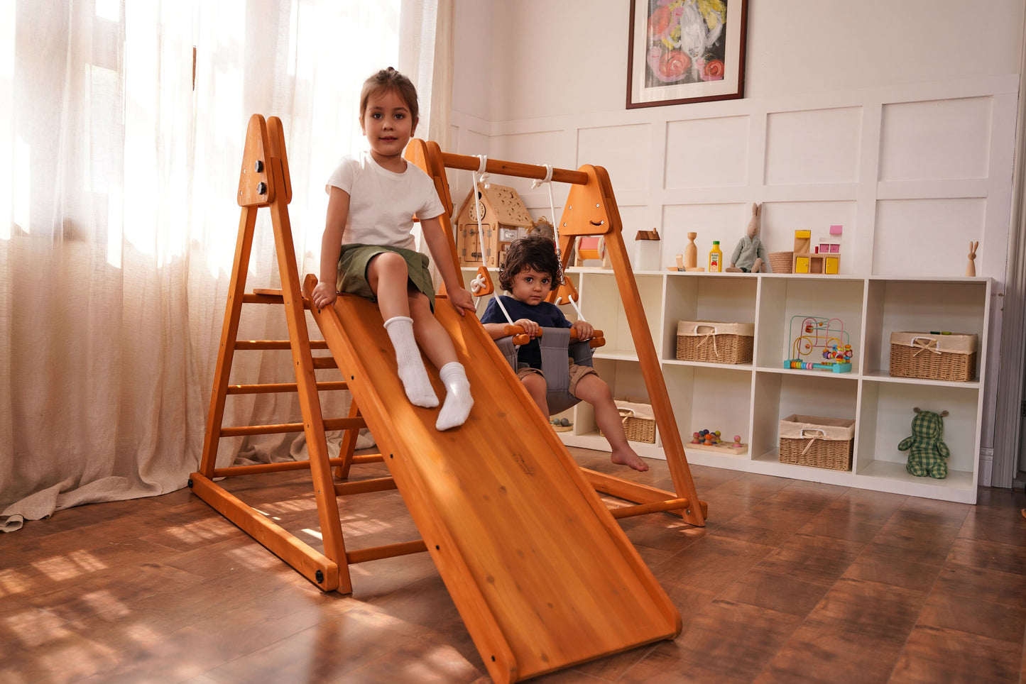 Juniper Folding Indoor & Outdoor Playset | Wooden Climber for Toddlers - Chickadees Wooden Toys