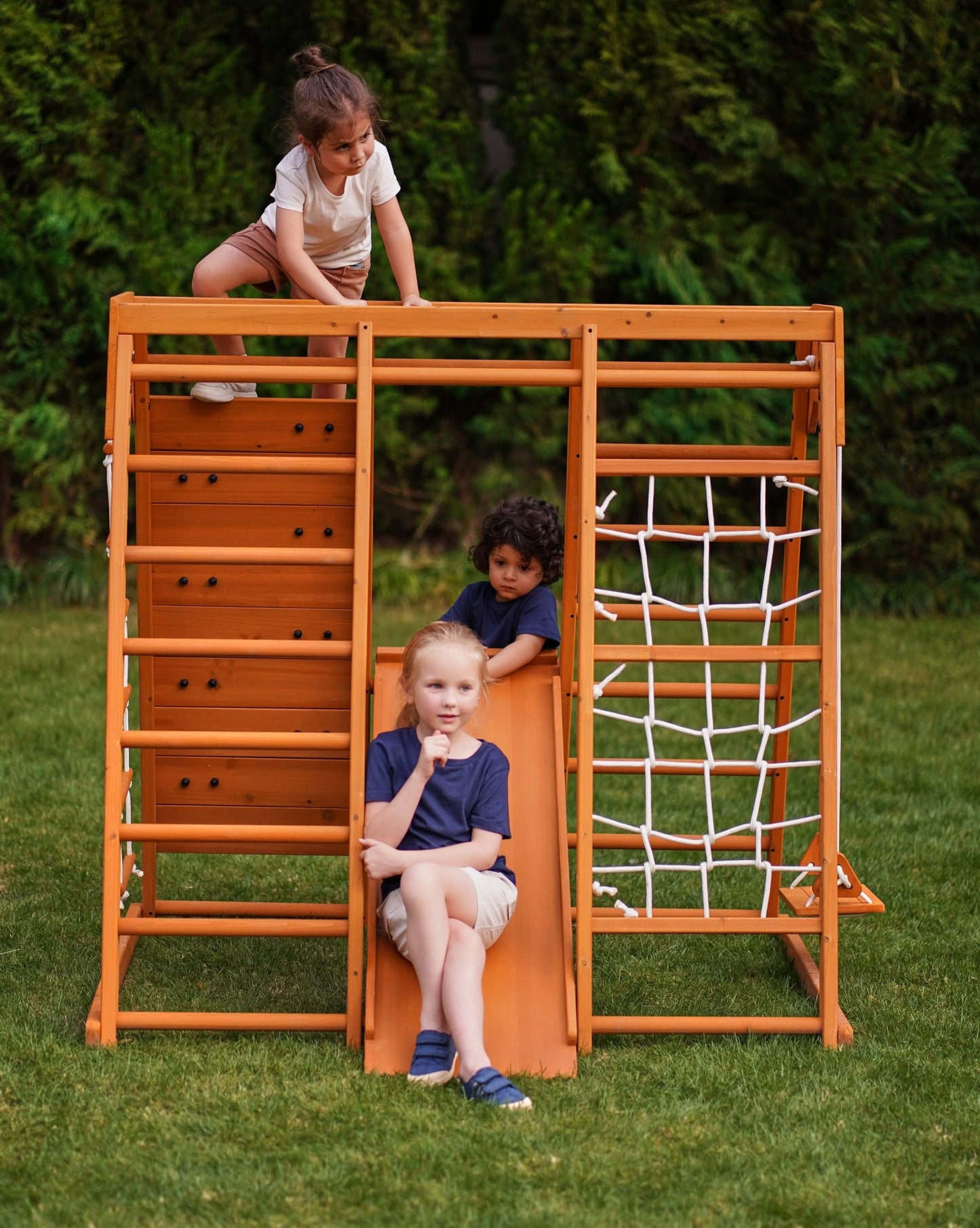 Magnolia 7-in-1 Real Wood Playset | Indoor & Outdoor Climbing Gym for Kids - Chickadees Wooden Toys