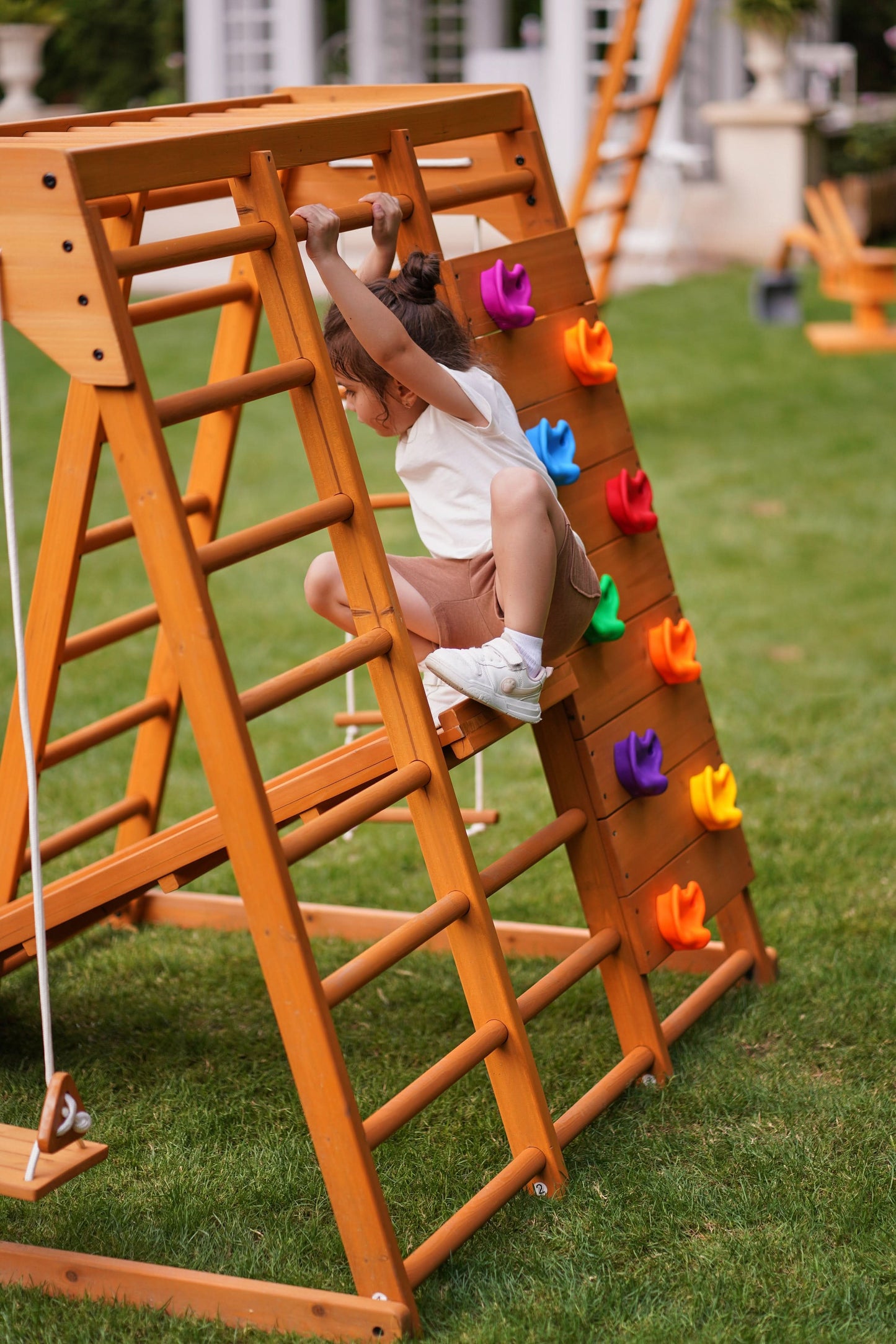 Magnolia 7-in-1 Real Wood Playset | Indoor & Outdoor Climbing Gym for Kids - Chickadees Wooden Toys