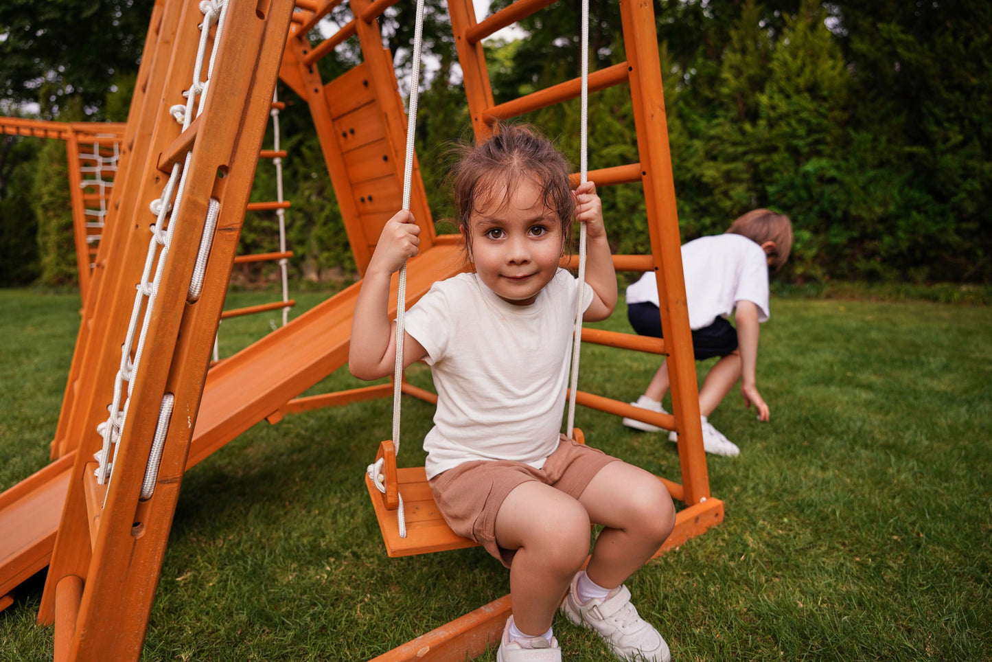 Magnolia 7-in-1 Real Wood Playset | Indoor & Outdoor Climbing Gym for Kids - Chickadees Wooden Toys