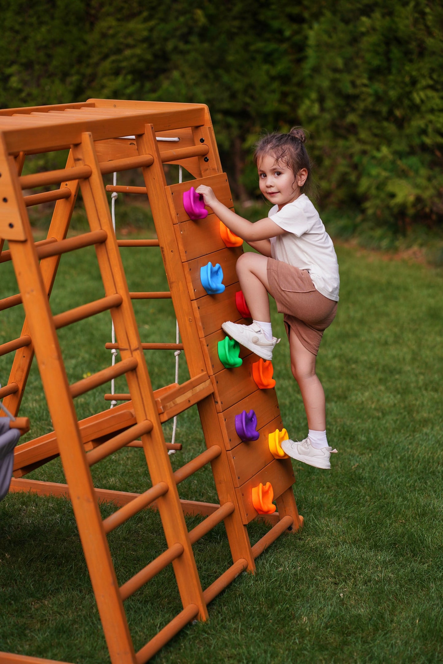 Magnolia 7-in-1 Real Wood Playset | Indoor & Outdoor Climbing Gym for Kids - Chickadees Wooden Toys