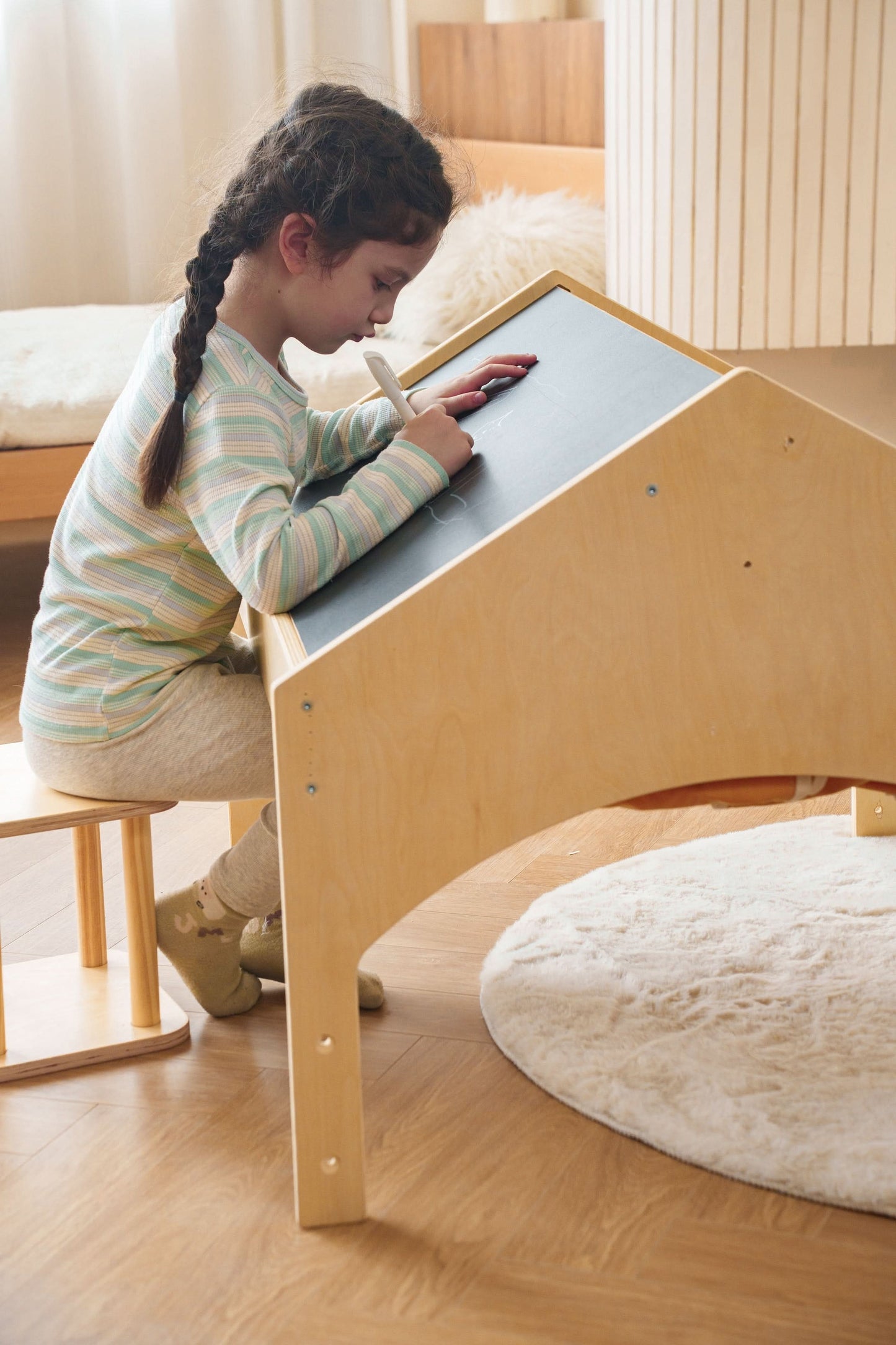 Ash Adjustable Wooden Learning Tent with Kids Desk & Chair – 2-in-1 Play & Study Station - Chickadees Wooden Toys