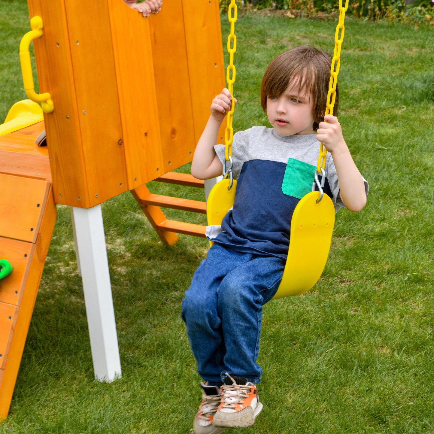 Forest Small Outdoor Toddler Swing Set | Compact Wooden Swing Frame for Babies & Kids - Chickadees Wooden Toys
