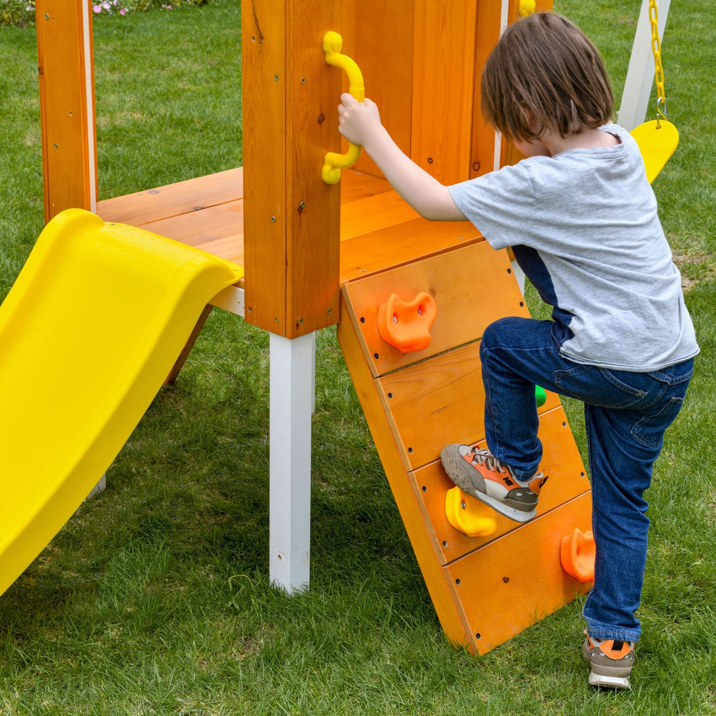Forest Small Outdoor Toddler Swing Set | Compact Wooden Swing Frame for Babies & Kids - Chickadees Wooden Toys