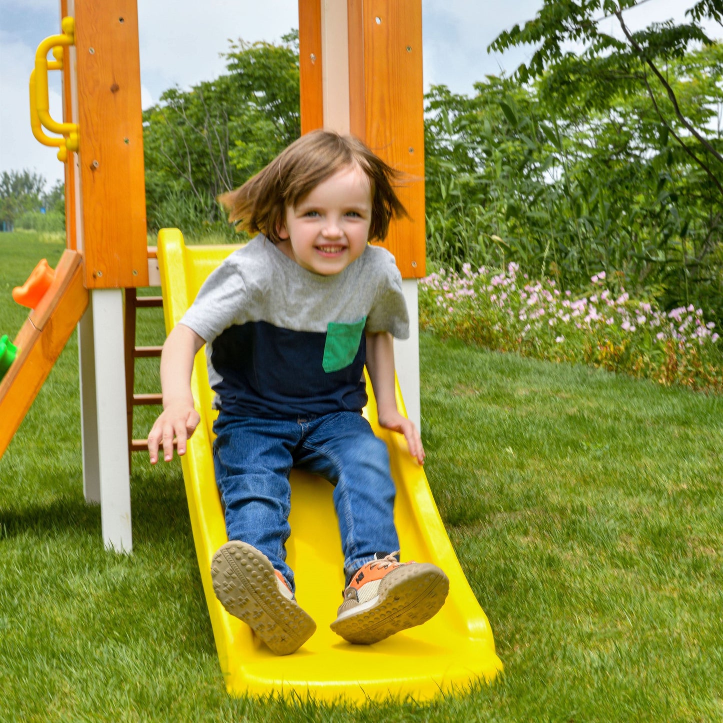 Forest Small Outdoor Toddler Swing Set | Compact Wooden Swing Frame for Babies & Kids - Chickadees Wooden Toys